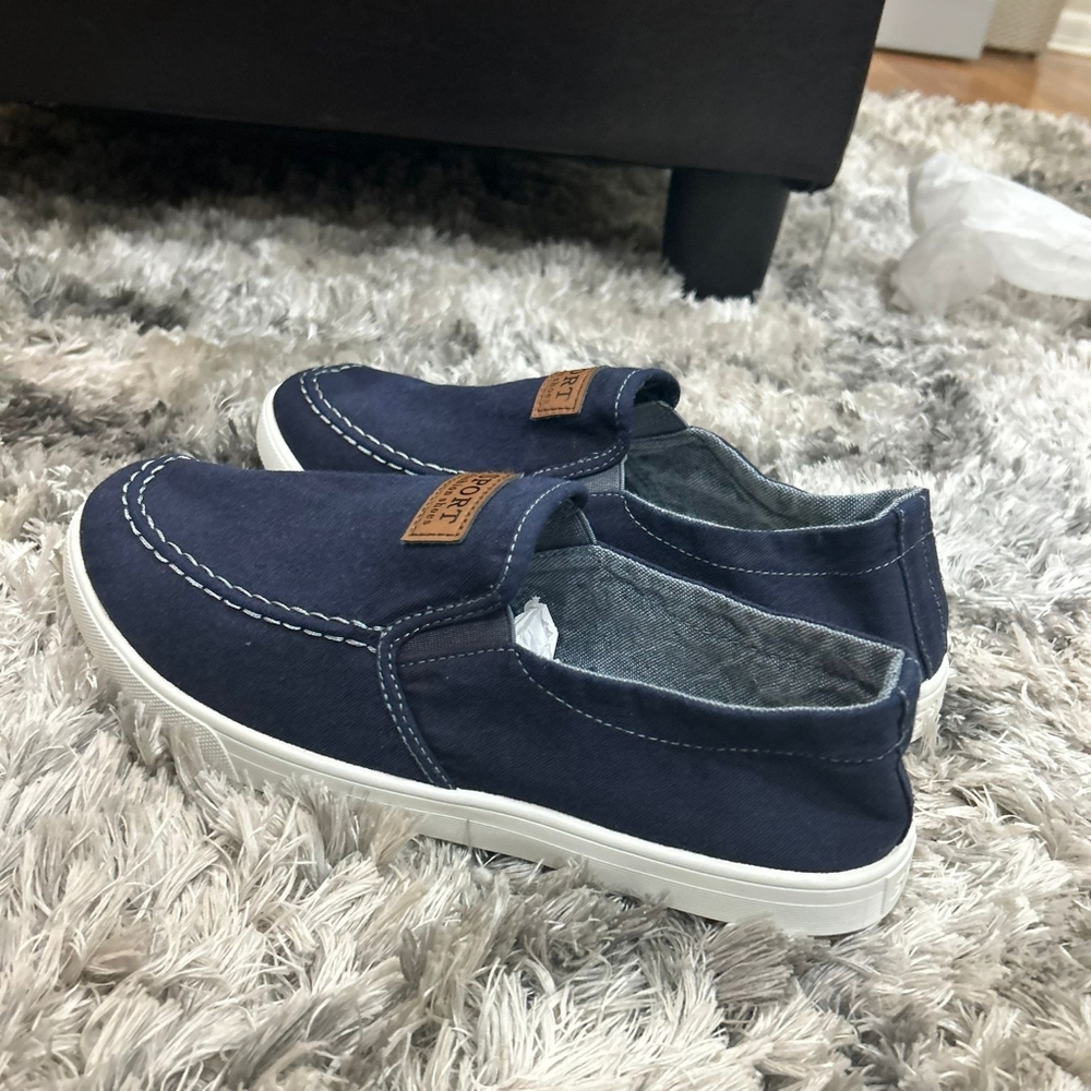 Navy blue denim loafers